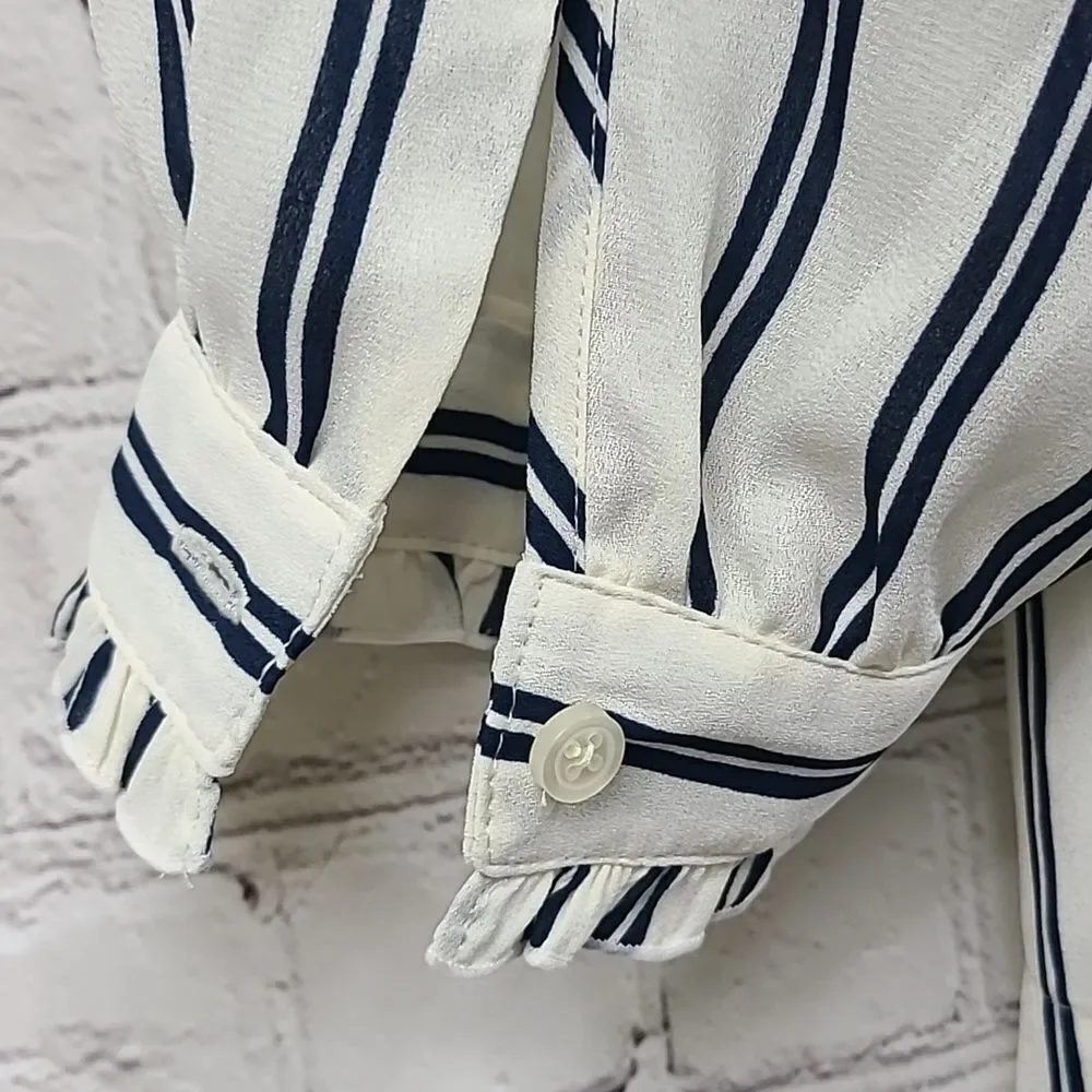 J.Crew Navy Stripe Off Shoulder Blouse Bow Tie Women’s XS Nautical Preppy Top